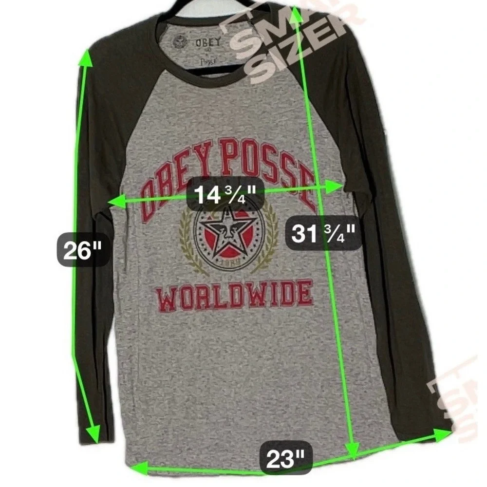 Obey Posse Worldwide Mens‎ Raglan Baseball Graphic T-Shirt Grey Medium CA26912
